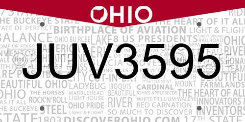 JUV3595 Ohio License Plate