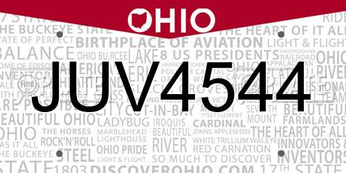 JUV4544 Ohio License Plate
