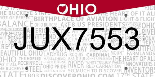 JUX7553 Ohio License Plate