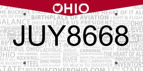JUY8668 Ohio License Plate
