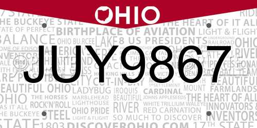 JUY9867 Ohio License Plate