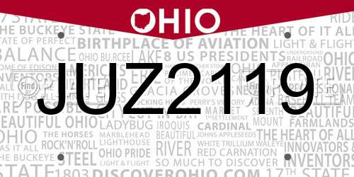JUZ2119 Ohio License Plate