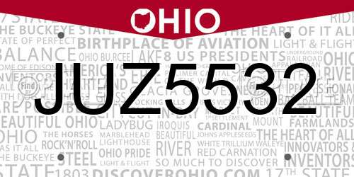 JUZ5532 Ohio License Plate