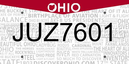 JUZ7601 Ohio License Plate