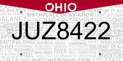 JUZ8422 Ohio License Plate
