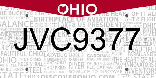 JVC9377 Ohio License Plate