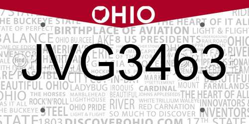 JVG3463 Ohio License Plate