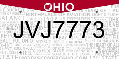 JVJ7773 Ohio License Plate