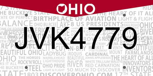 JVK4779 Ohio License Plate