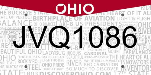 JVQ1086 Ohio License Plate