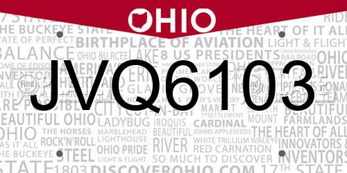 JVQ6103 Ohio License Plate