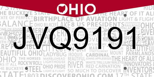 JVQ9191 Ohio License Plate