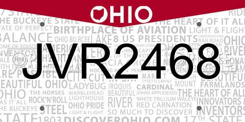 JVR2468 Ohio License Plate