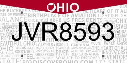 JVR8593 Ohio License Plate