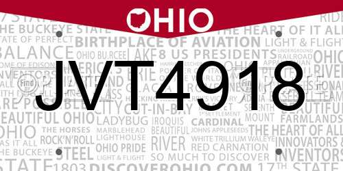 JVT4918 Ohio License Plate