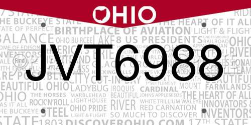 JVT6988 Ohio License Plate