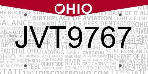 JVT9767 Ohio License Plate