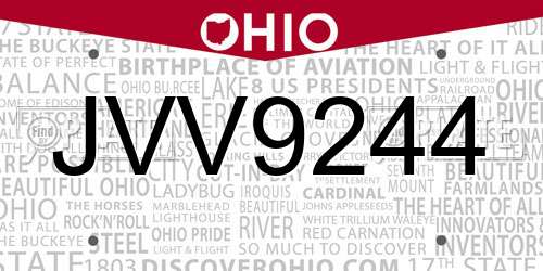 JVV9244 Ohio License Plate