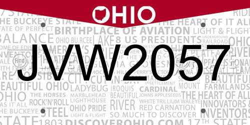 JVW2057 Ohio License Plate