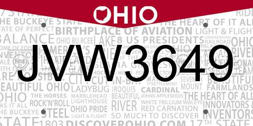 JVW3649 Ohio License Plate