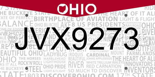 JVX9273 Ohio License Plate