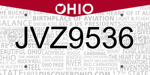 JVZ9536 Ohio License Plate