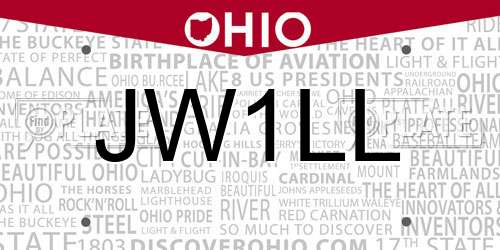 JW1LL Ohio License Plate