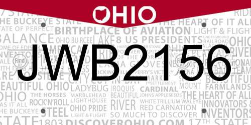 JWB2156 Ohio License Plate