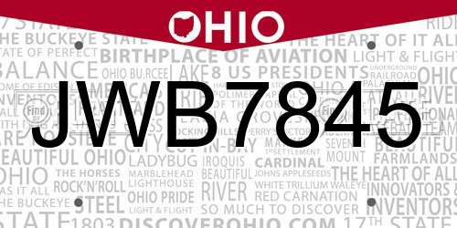 JWB7845 Ohio License Plate
