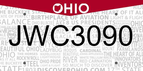 JWC3090 Ohio License Plate