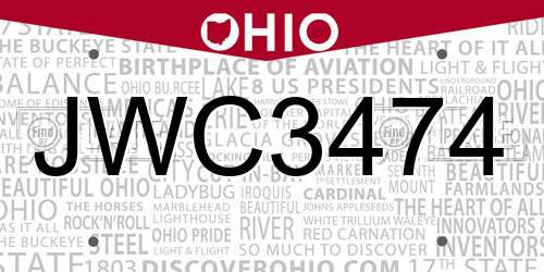 JWC3474 Ohio License Plate