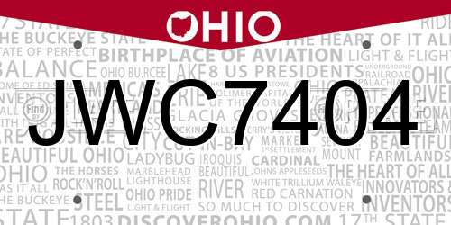 JWC7404 Ohio License Plate