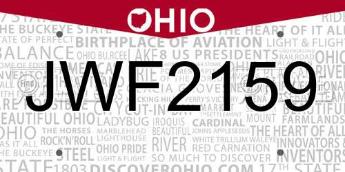 JWF2159 Ohio License Plate