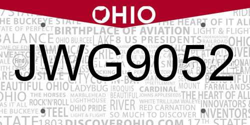 JWG9052 Ohio License Plate