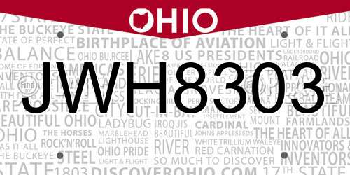 JWH8303 Ohio License Plate
