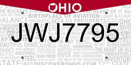 JWJ7795 Ohio License Plate