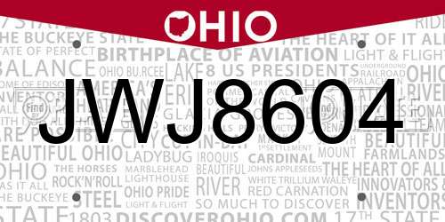 JWJ8604 Ohio License Plate