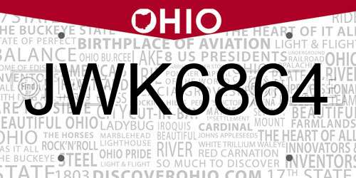 JWK6864 Ohio License Plate