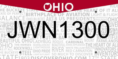 JWN1300 Ohio License Plate