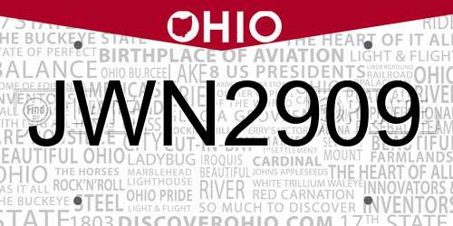 JWN2909 Ohio License Plate