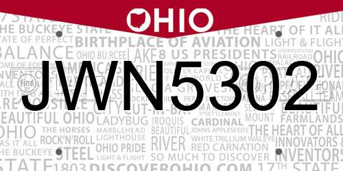 JWN5302 Ohio License Plate
