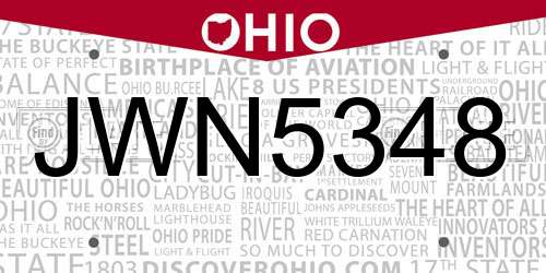JWN5348 Ohio License Plate