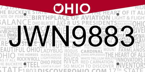 JWN9883 Ohio License Plate