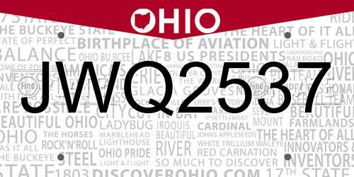 JWQ2537 Ohio License Plate