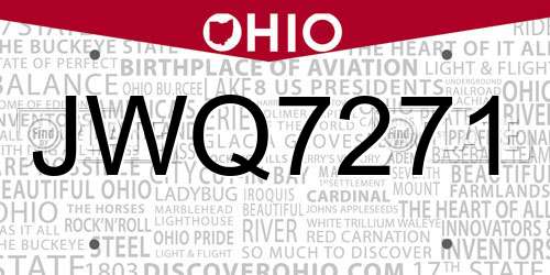 JWQ7271 Ohio License Plate