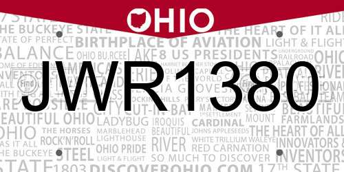 JWR1380 Ohio License Plate