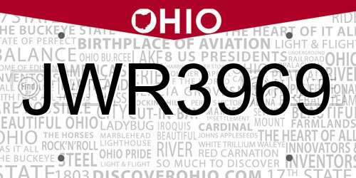 JWR3969 Ohio License Plate