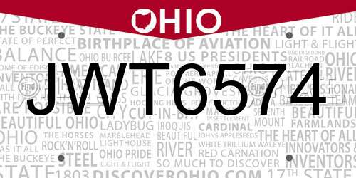 JWT6574 Ohio License Plate