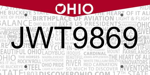 JWT9869 Ohio License Plate