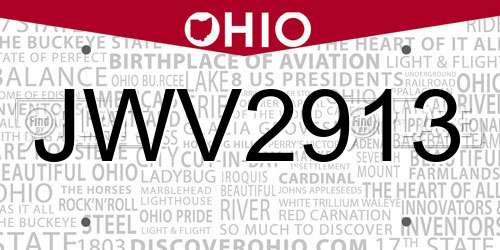 JWV2913 Ohio License Plate